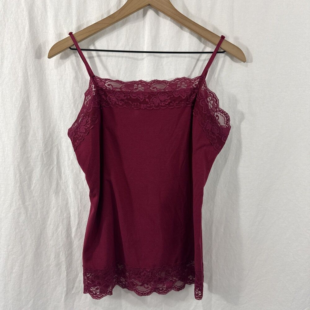 Vintage Y2K Cato Red Lace Trim Cami Tank Top Coquette Feminine Boho Womens Sz M